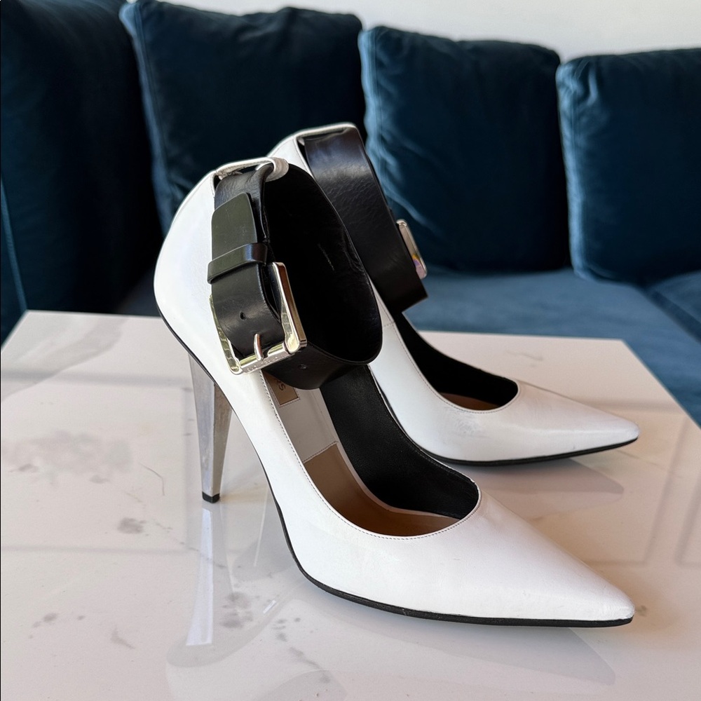 KORS Michael Kors White Heels with Black Strap